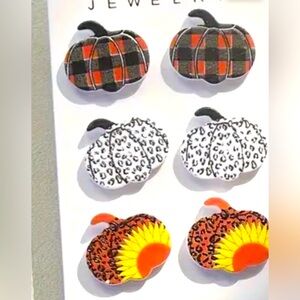 3 Pk Pumpkin Fall Autumn Holiday Plaid Animal Print Jack O Lantern Earrings